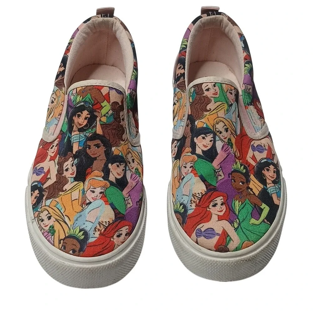 Disney Princess Sneakers Kids Size 3 Multicolor Slip On Collage Crown‎